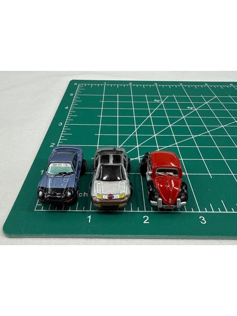 Set of 3 Vintage 1990 Micro Machines Miniature Cars - Red, Blue, Silver
